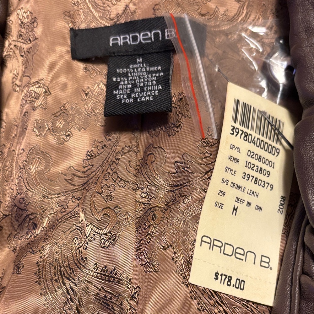 Arden B Brown Vintage Leather Fitted Waist Blazer Top with Ruffled Collar. - Picture 11 of 16